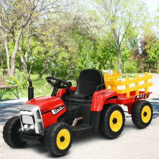 12V Kids Ride On Tractor with Trailer Ground Loader-Red