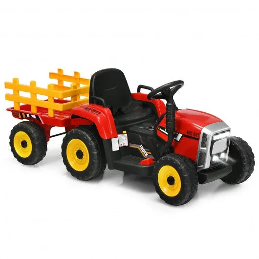 12V Kids Ride On Tractor with Trailer Ground Loader-Red