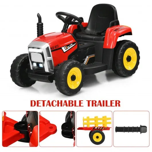 12V Kids Ride On Tractor with Trailer Ground Loader-Red