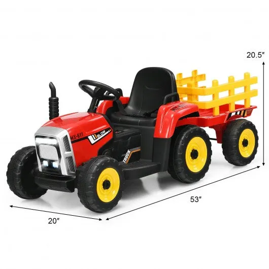 12V Kids Ride On Tractor with Trailer Ground Loader-Red