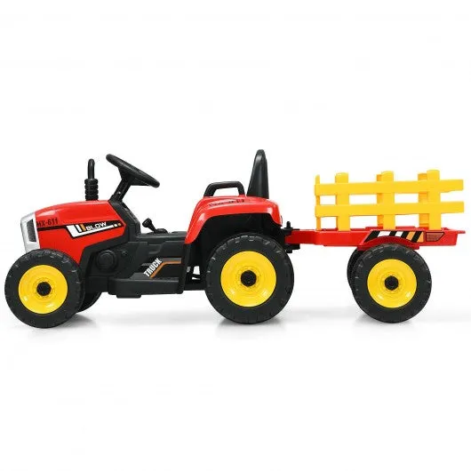 12V Kids Ride On Tractor with Trailer Ground Loader-Red