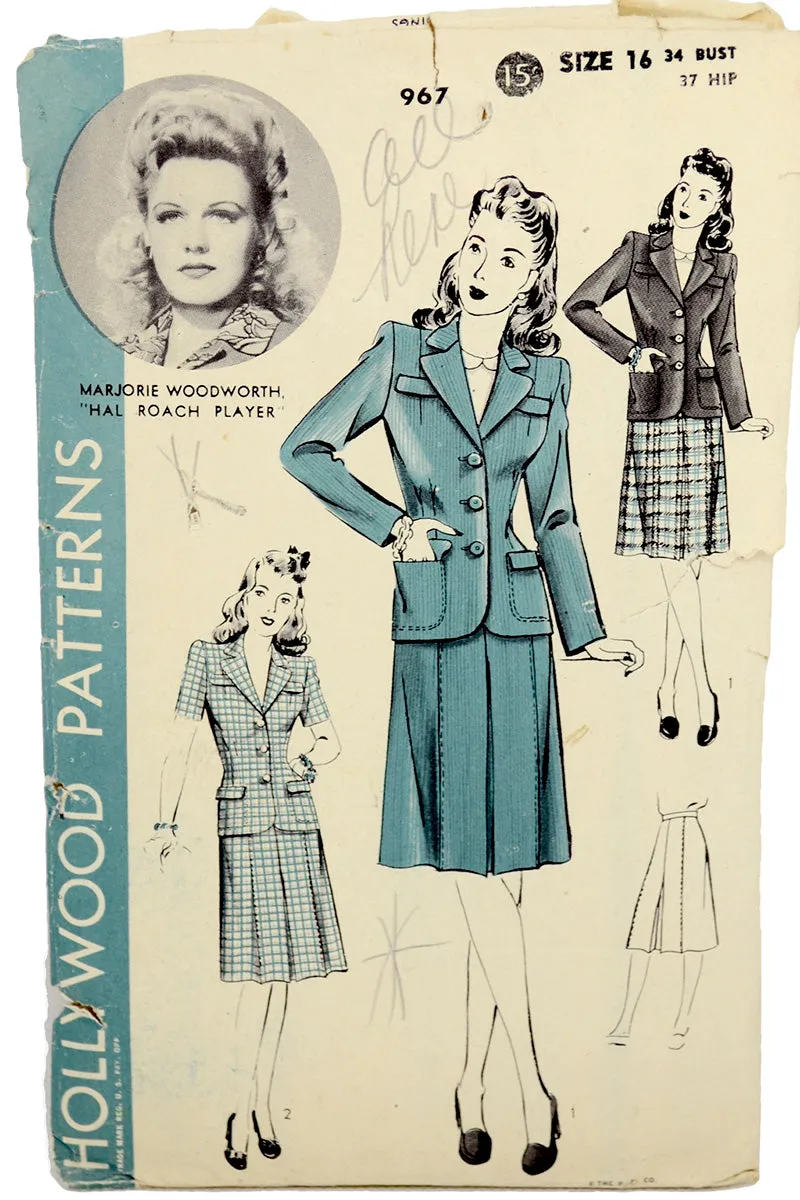 1940s Hollywood 967 sewing pattern Marjorie Woodworth Skirt & Jacket Suit