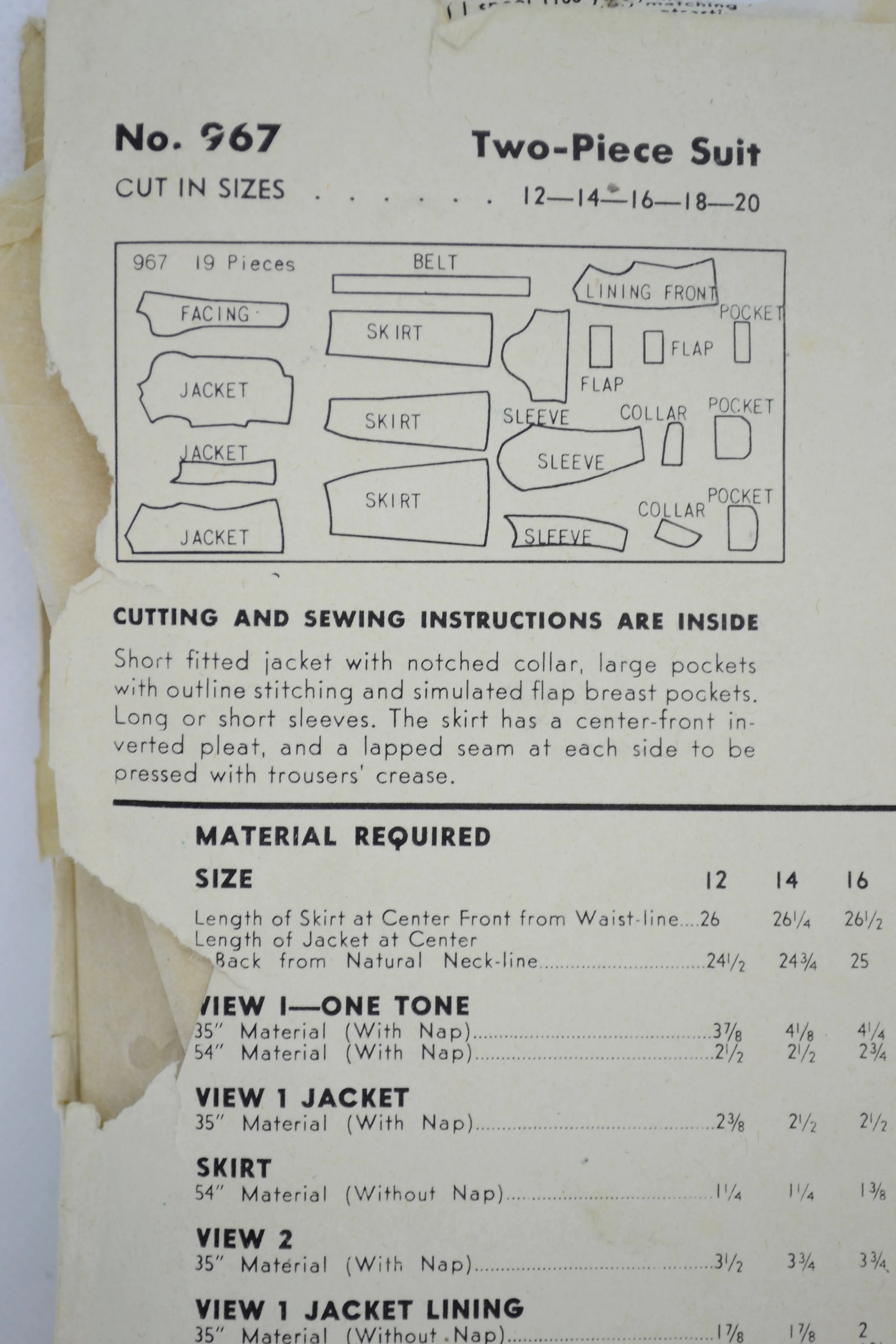 1940s Hollywood 967 sewing pattern Marjorie Woodworth Skirt & Jacket Suit