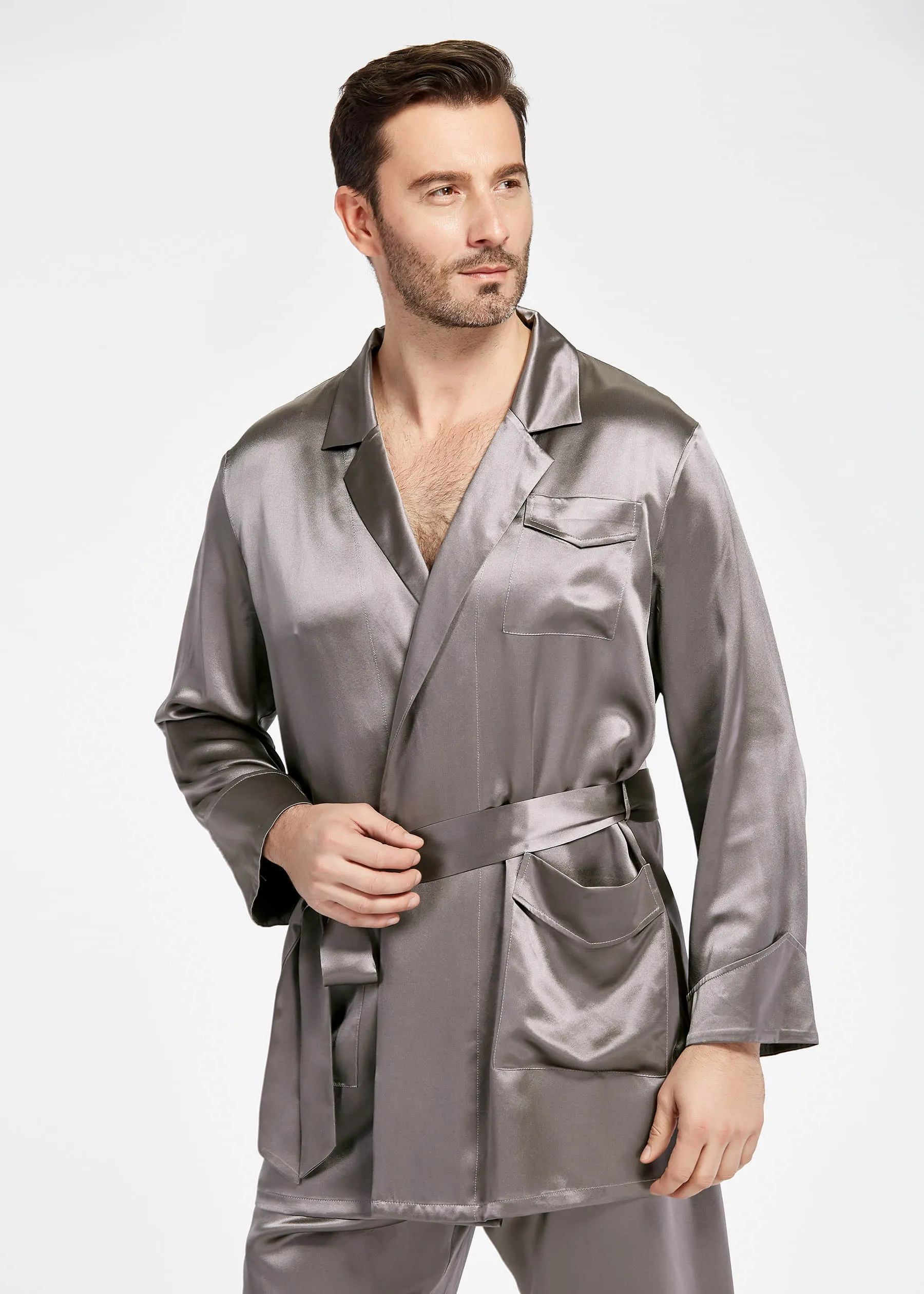 22 Momme Lapel Collar Silk Pajamas Set For Men