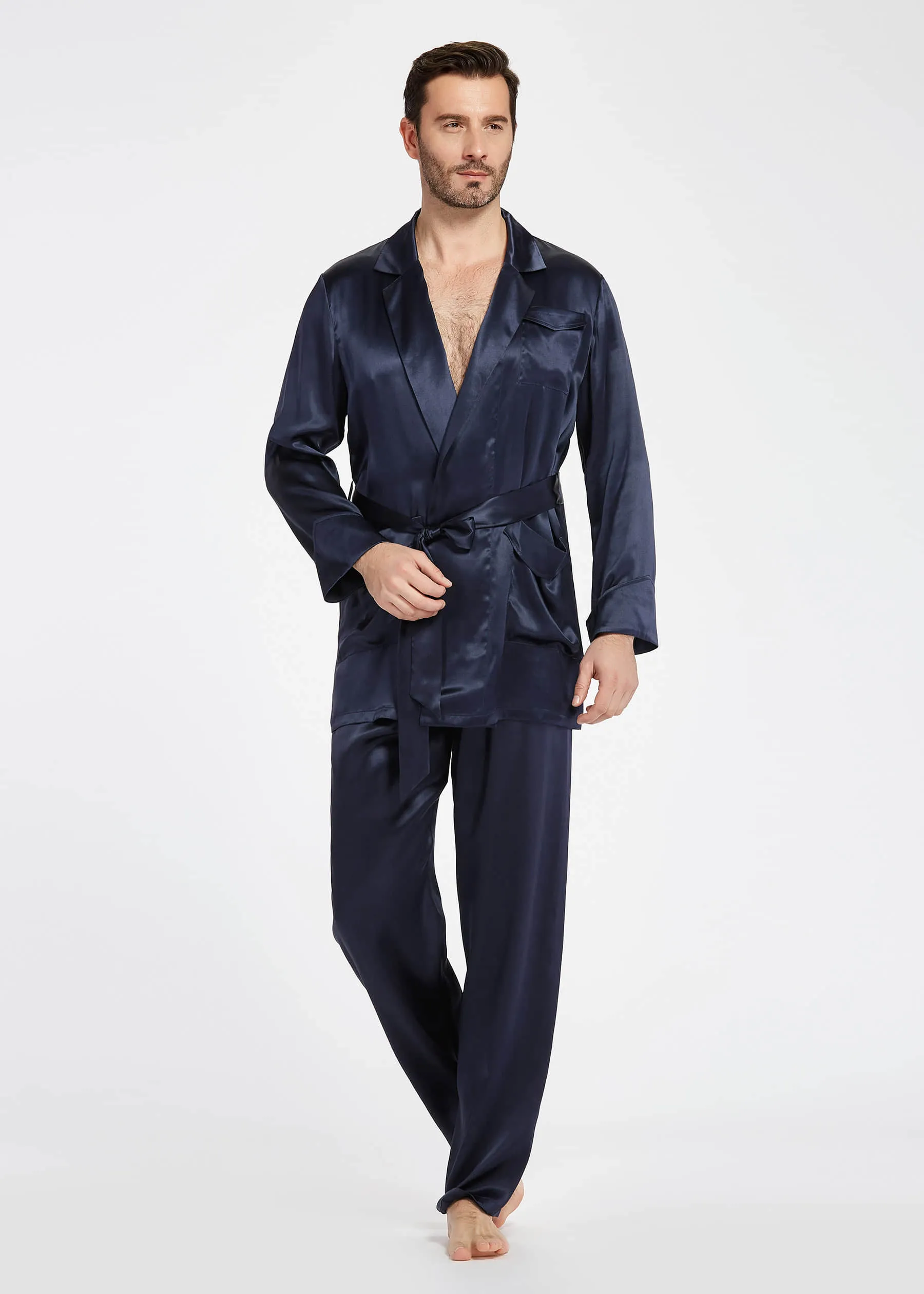 22 Momme Lapel Collar Silk Pajamas Set For Men