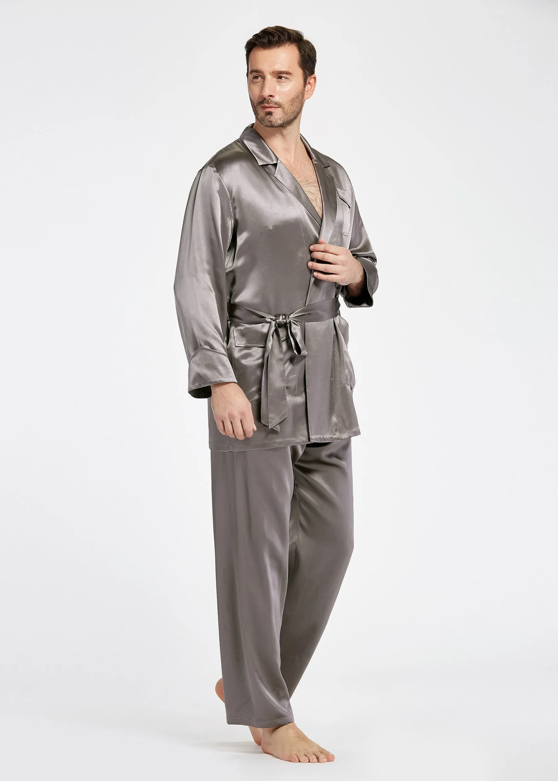 22 Momme Lapel Collar Silk Pajamas Set For Men