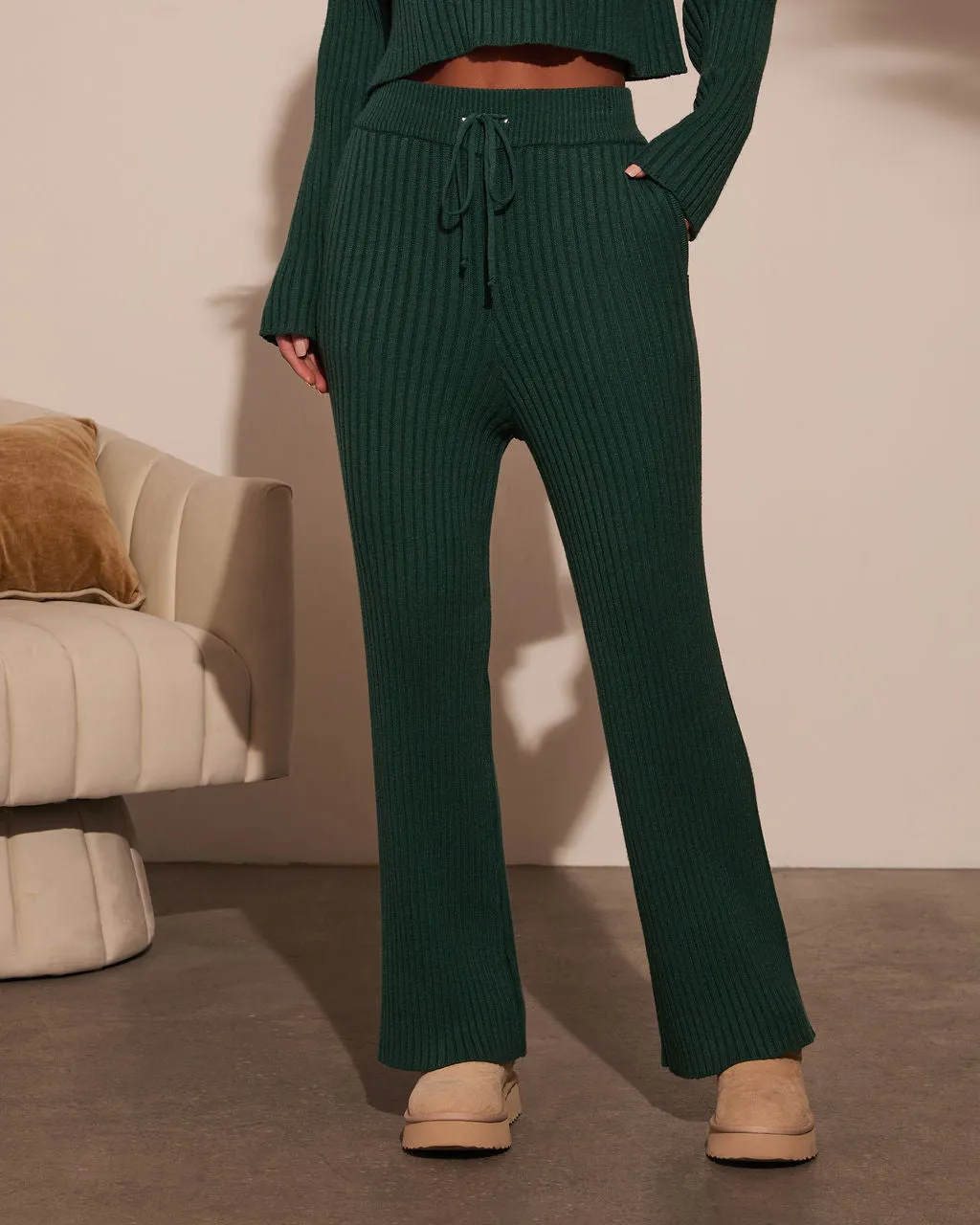 Alliena Ribbed Wide Leg Pants