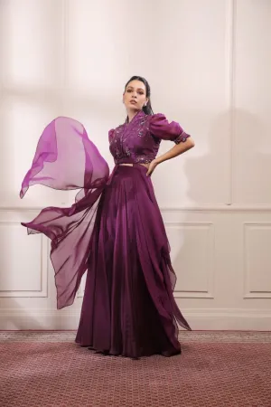 Amethyst purple sharara set with asymmetric hem kurta