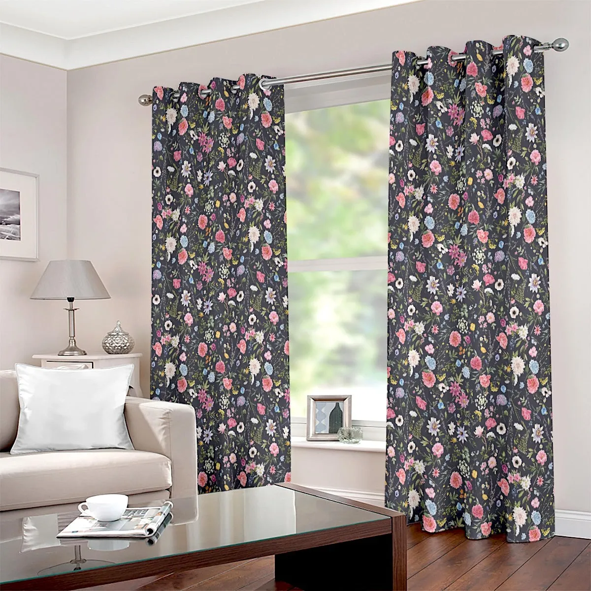 Black Floral Bohemian Style Eyelet Curtain