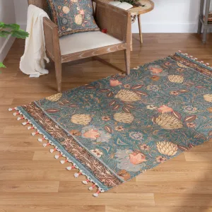 Bolais Floral Tasselled Indoor Rug Blue