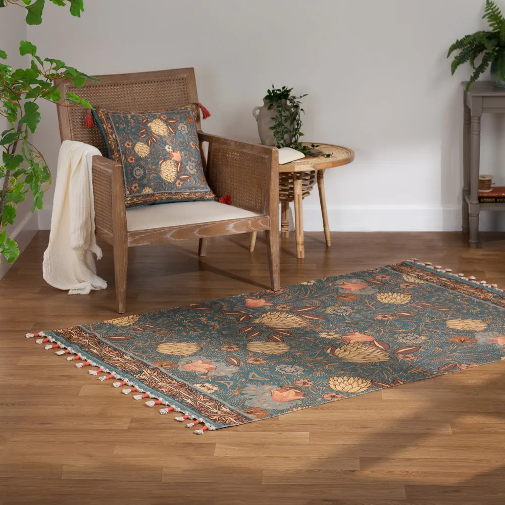 Bolais Floral Tasselled Indoor Rug Blue