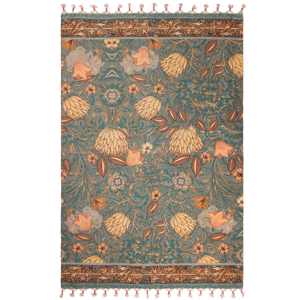 Bolais Floral Tasselled Indoor Rug Blue