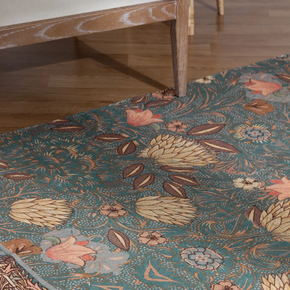 Bolais Floral Tasselled Indoor Rug Blue