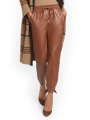 Bow-Accent Faux-Leather Jogger Pant