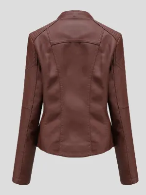 Brown Leatherette Jacket with Quilted Shoulders