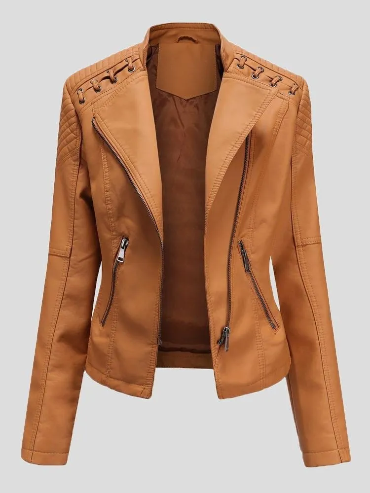 Brown Leatherette Jacket with Quilted Shoulders