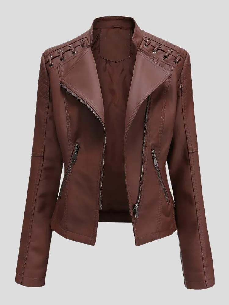 Brown Leatherette Jacket with Quilted Shoulders