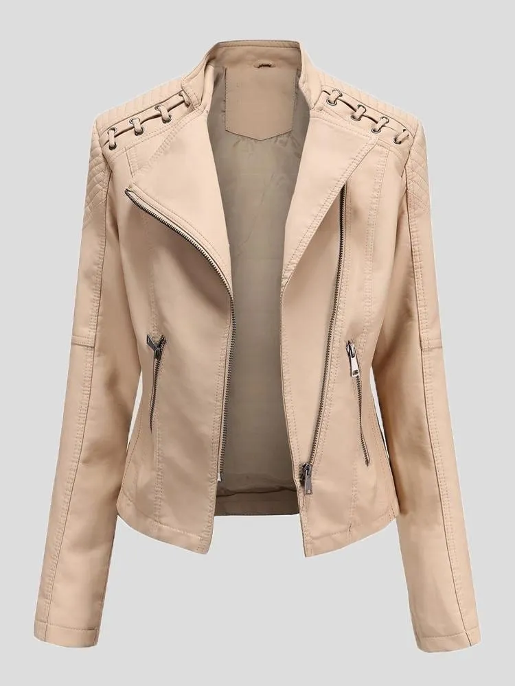 Brown Leatherette Jacket with Quilted Shoulders