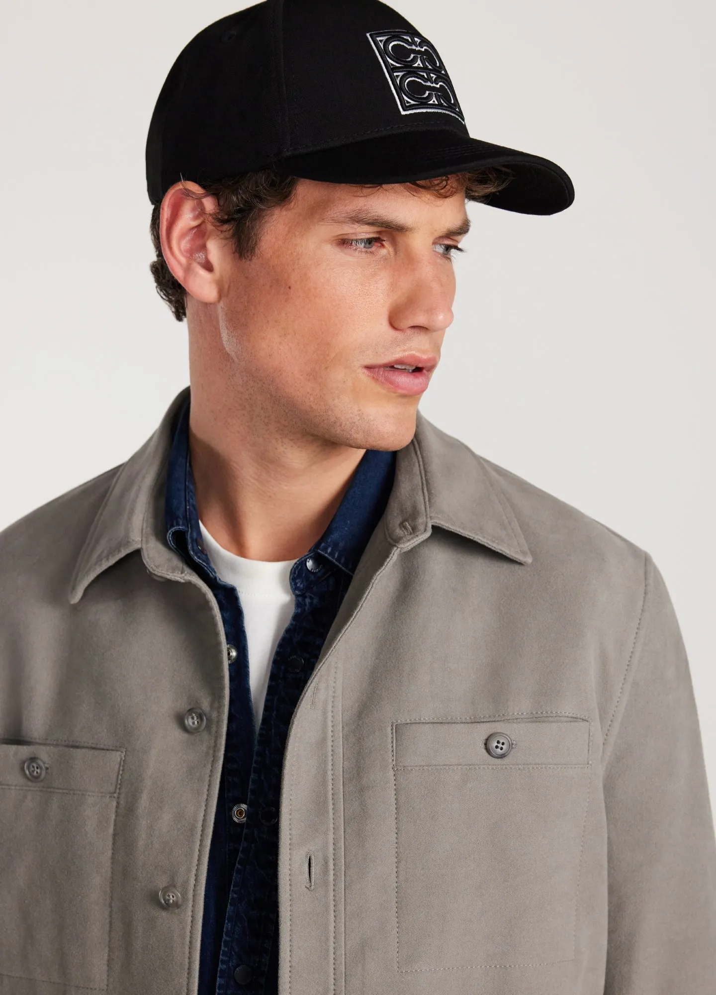 Brushed Cotton Shirt Jacket Light Grey