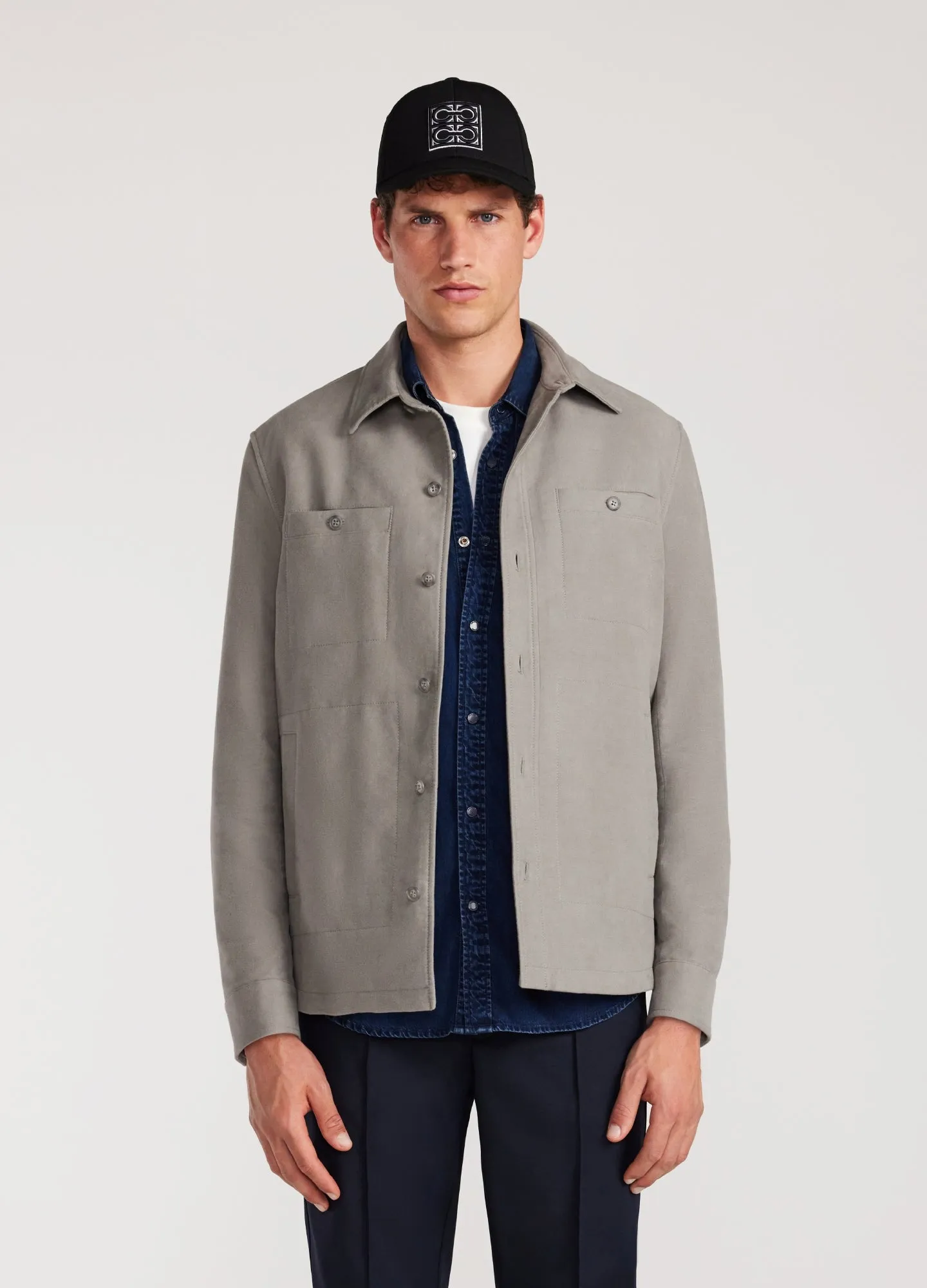 Brushed Cotton Shirt Jacket Light Grey