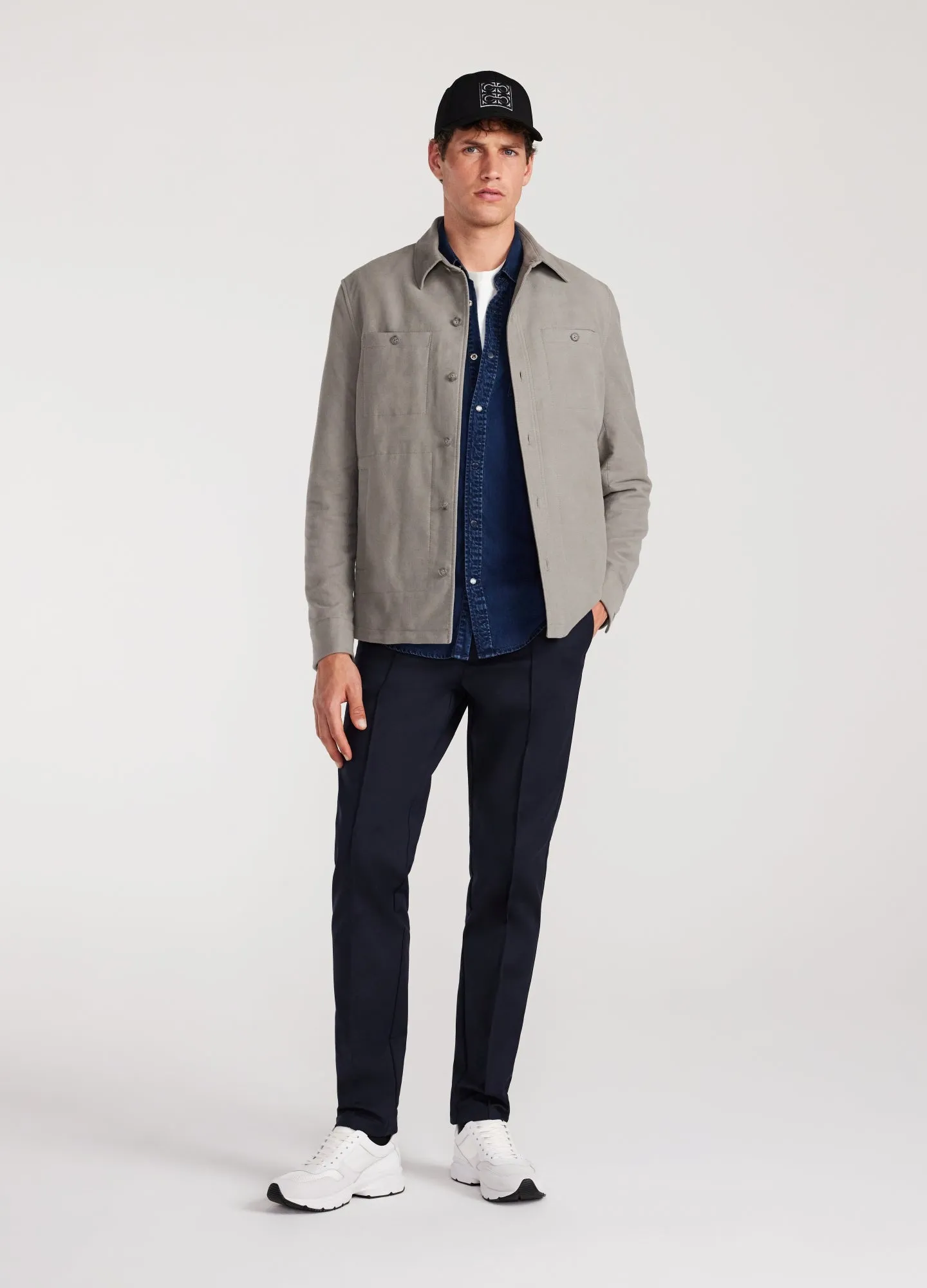 Brushed Cotton Shirt Jacket Light Grey