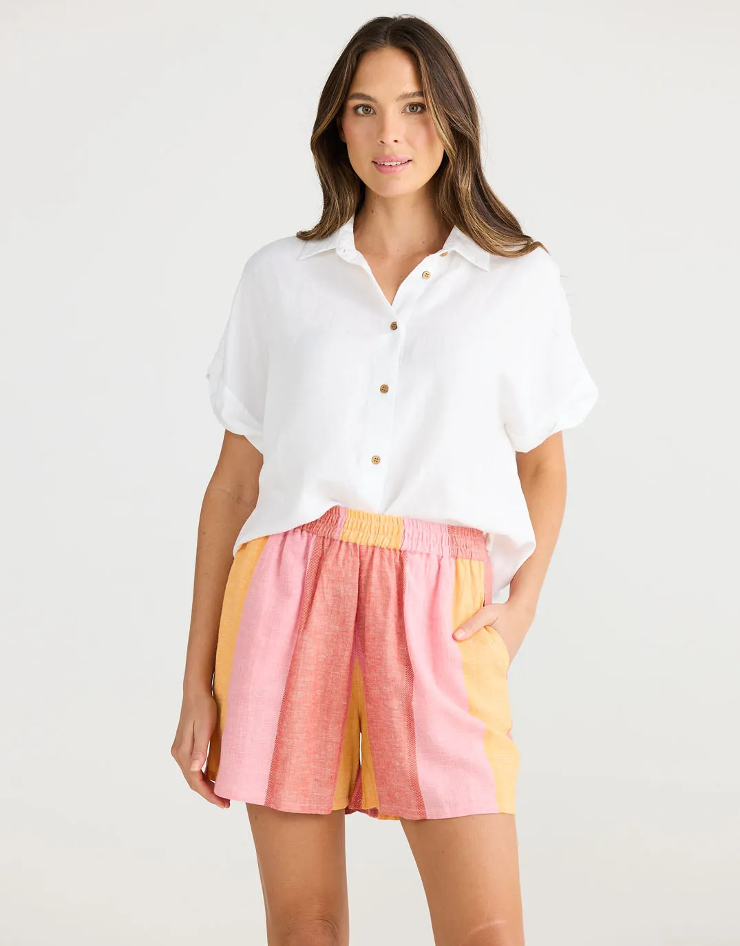 Capri Linen Shorts - Lisbon Stripe