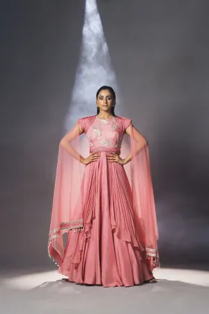 Cashmere rose pink layered Anarkali set