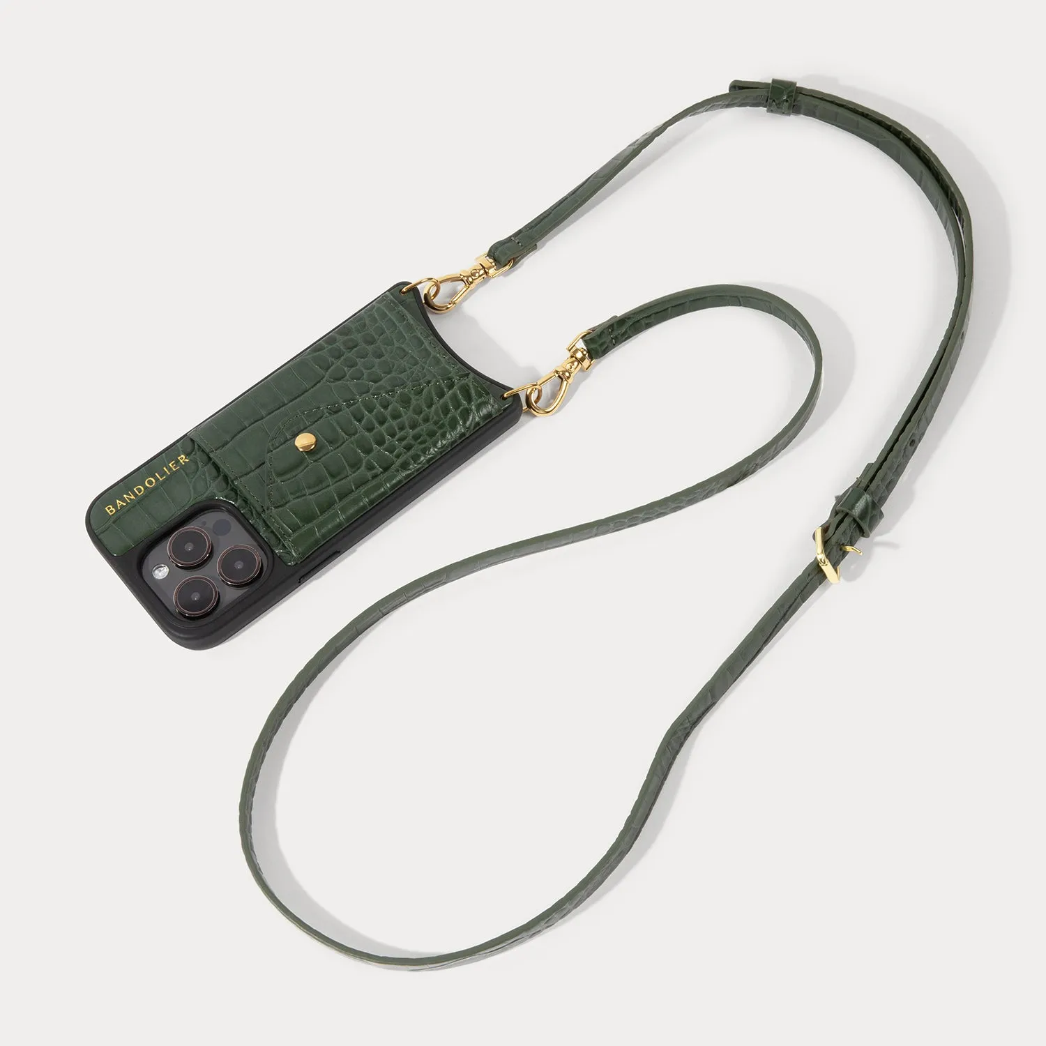 Donna Crossbody iPhone Case - Dark Green Croc/Gold