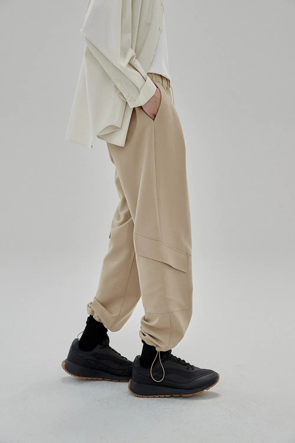 Draping Drawstring Cargo Casual Pants