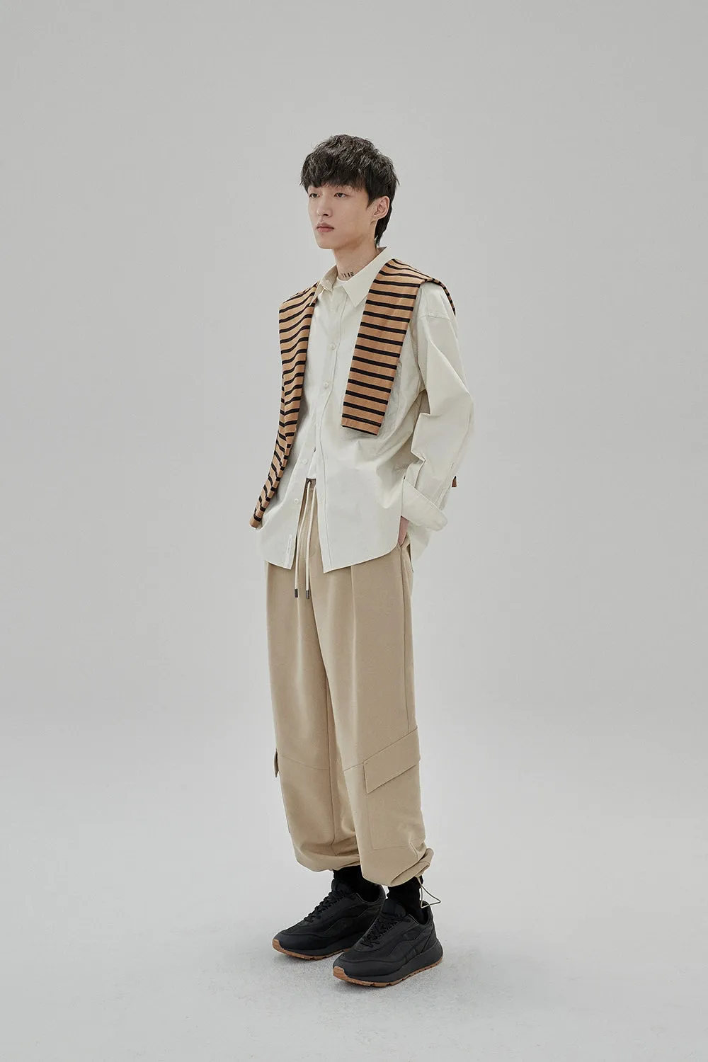 Draping Drawstring Cargo Casual Pants