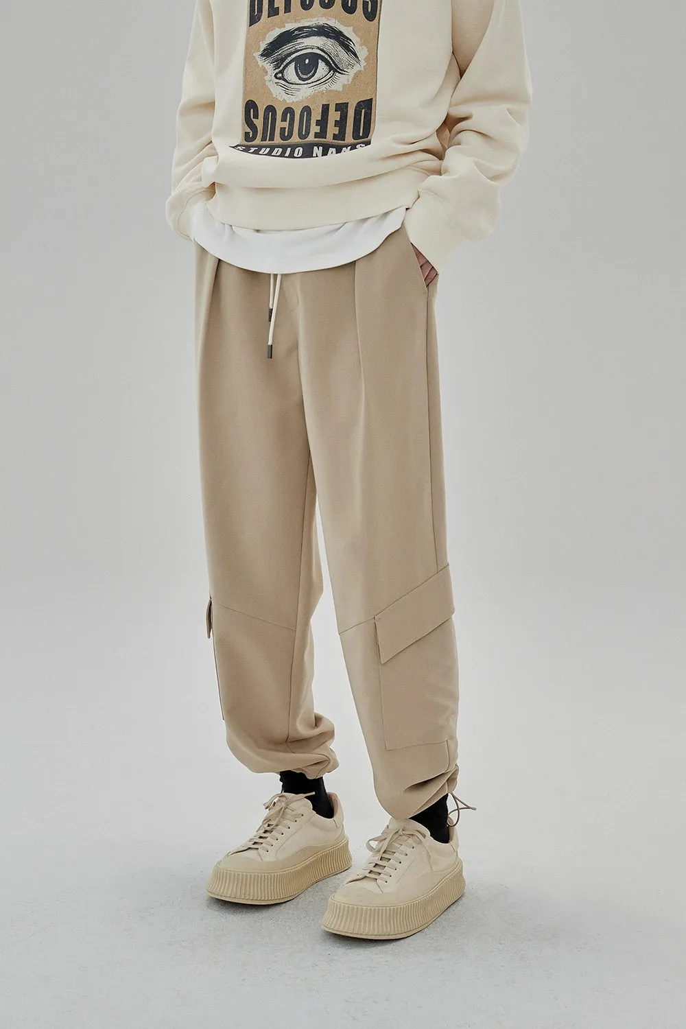 Draping Drawstring Cargo Casual Pants