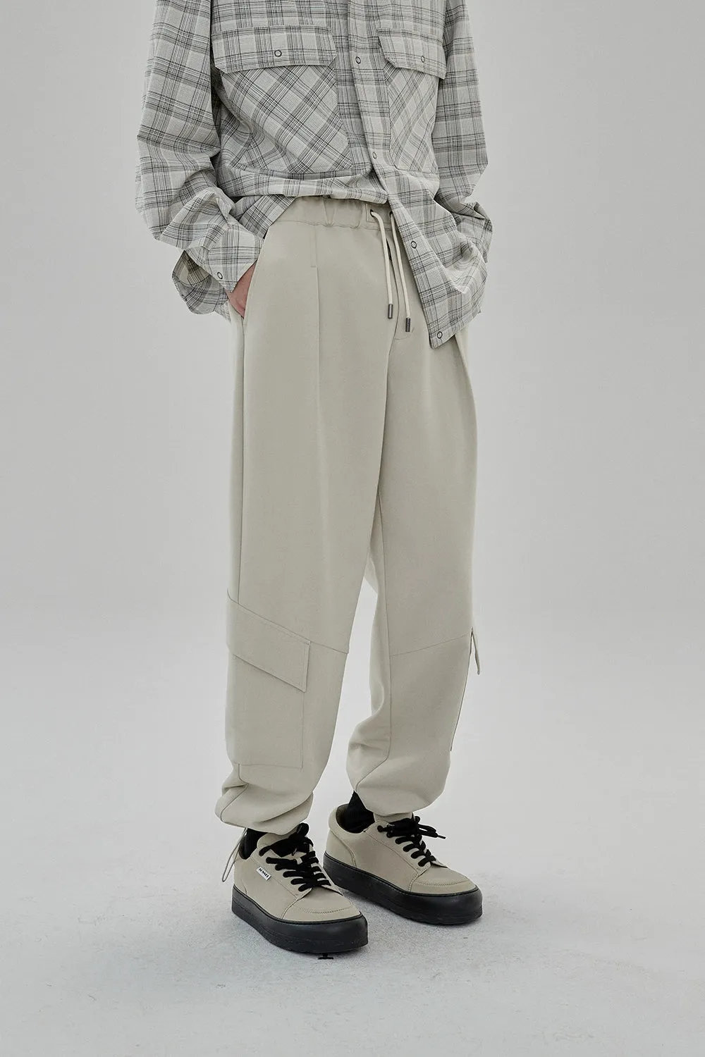 Draping Drawstring Cargo Casual Pants