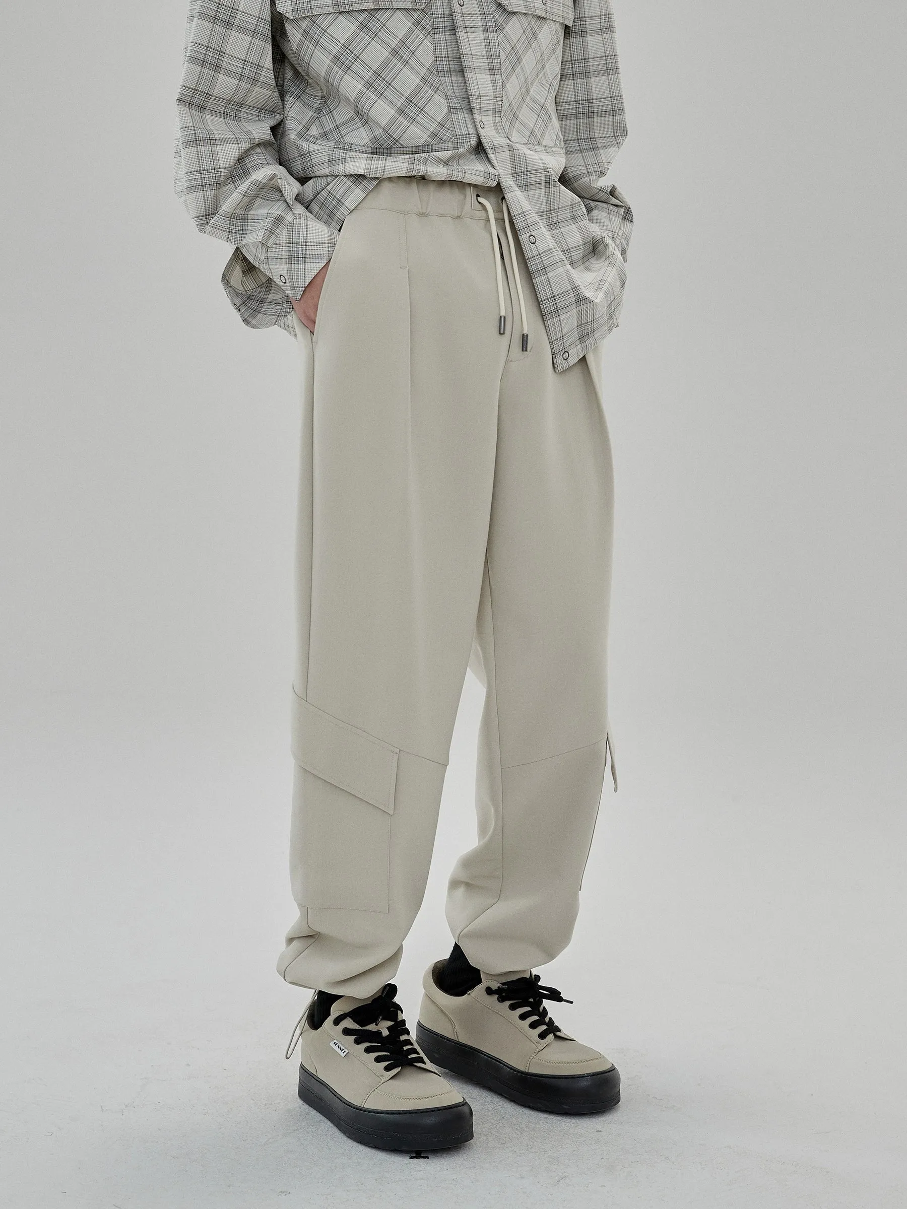 Draping Drawstring Cargo Casual Pants