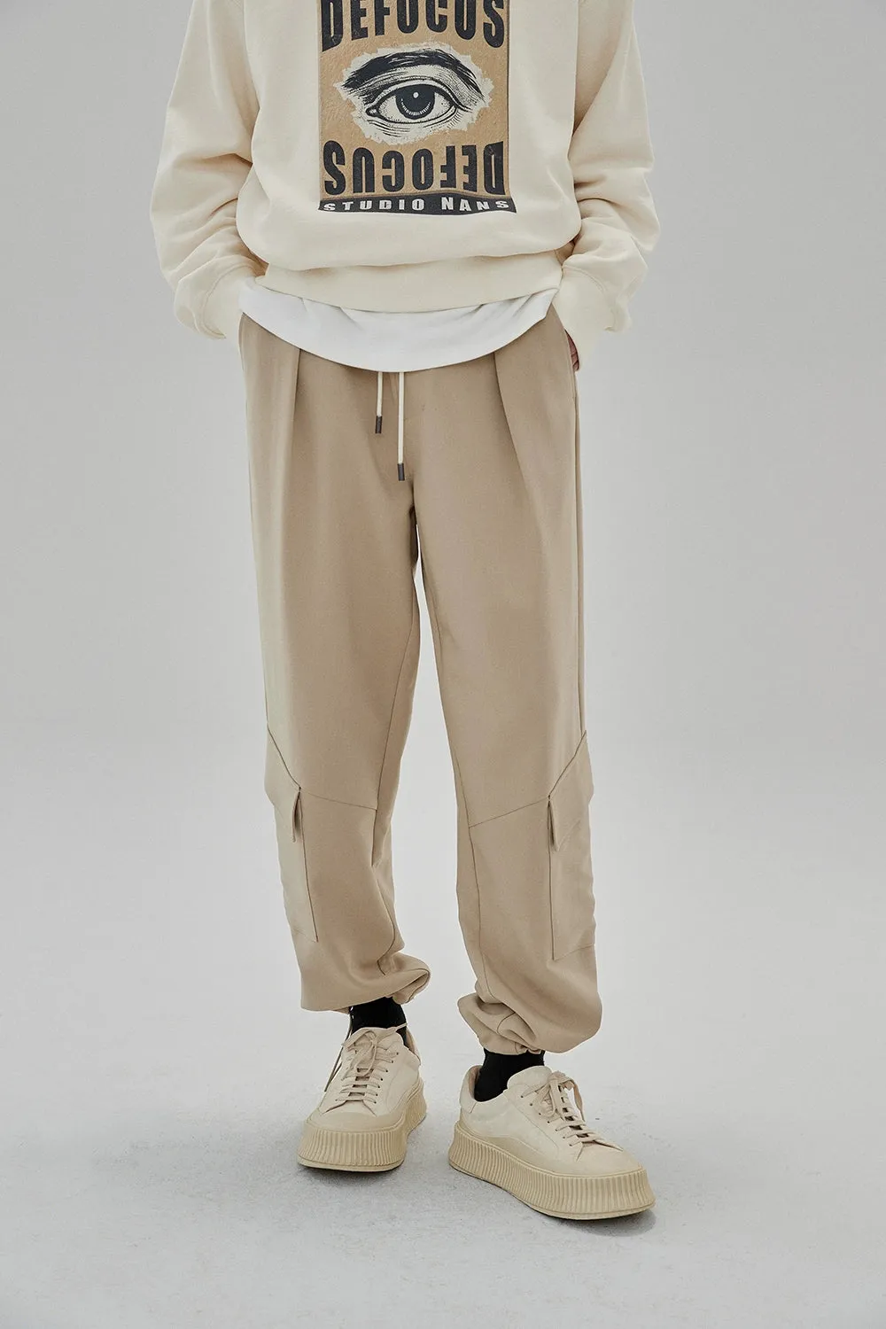 Draping Drawstring Cargo Casual Pants