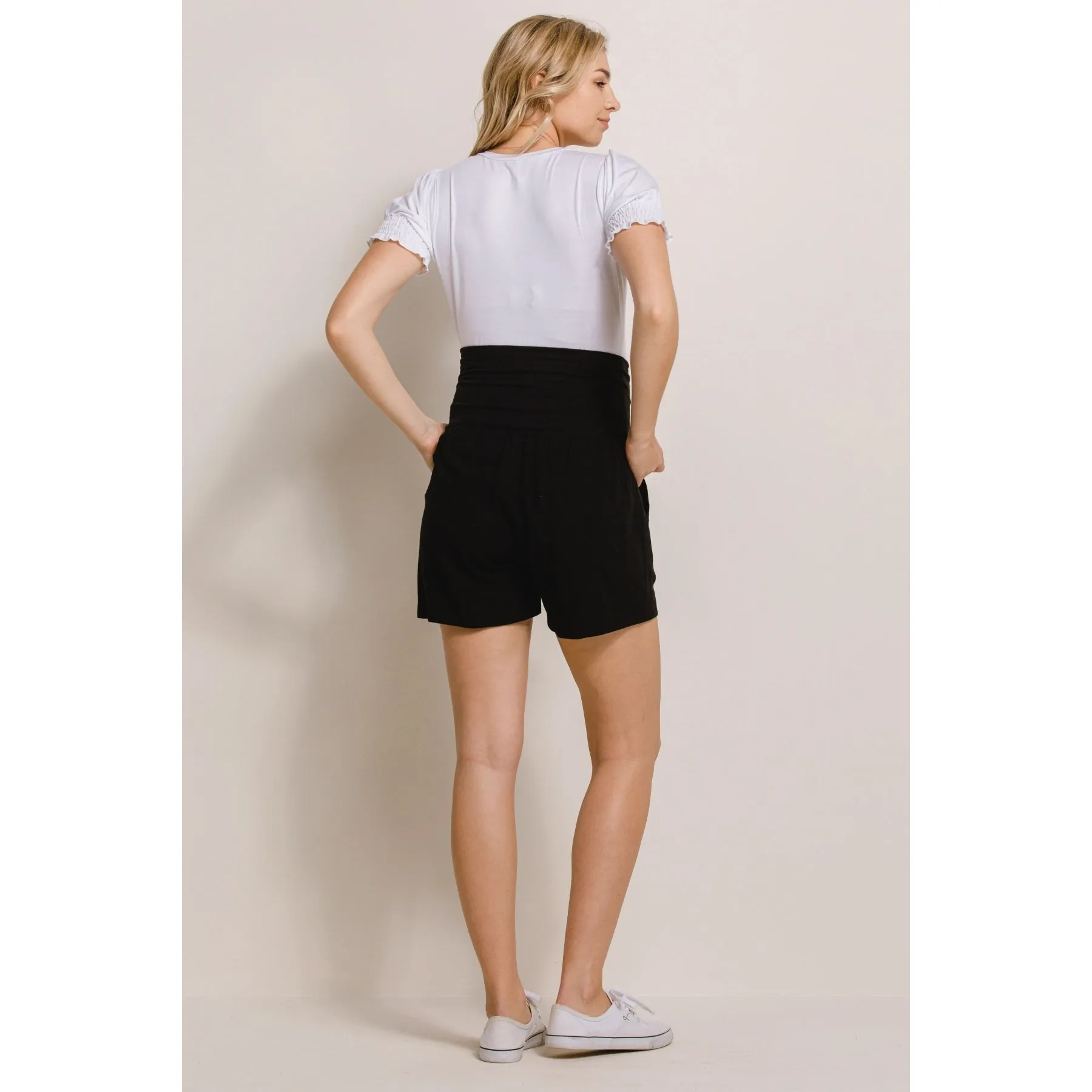 Draw String Pocket Maternity Shorts - Black