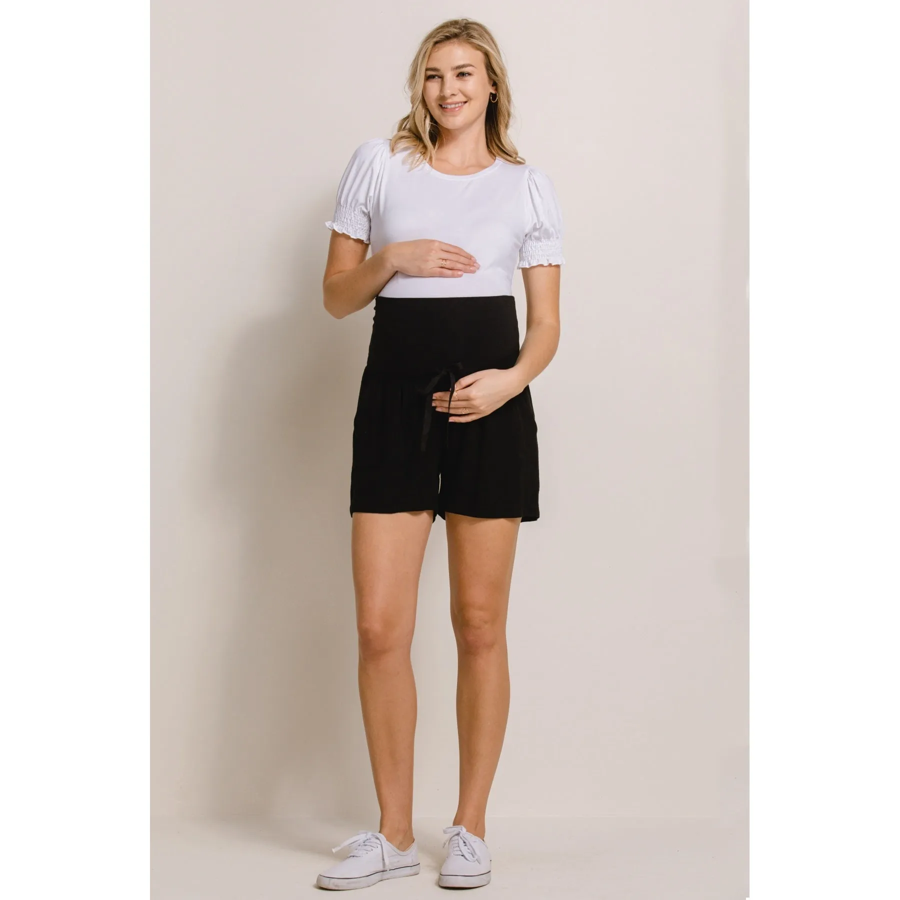 Draw String Pocket Maternity Shorts - Black