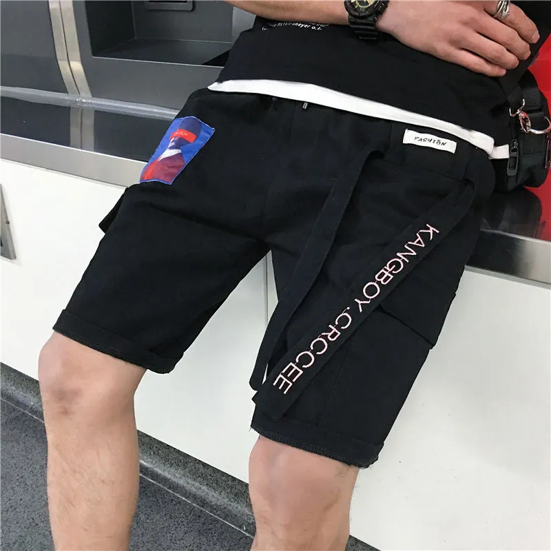 Drawstring Patchwork Men Summer Cargo Short Pants