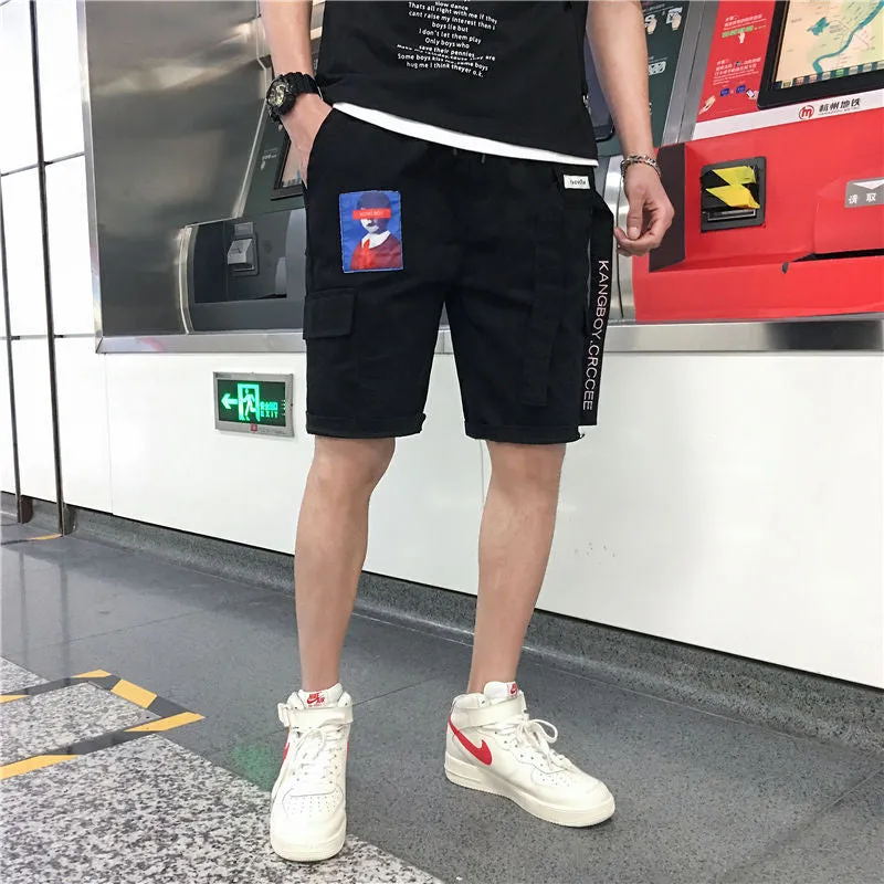 Drawstring Patchwork Men Summer Cargo Short Pants