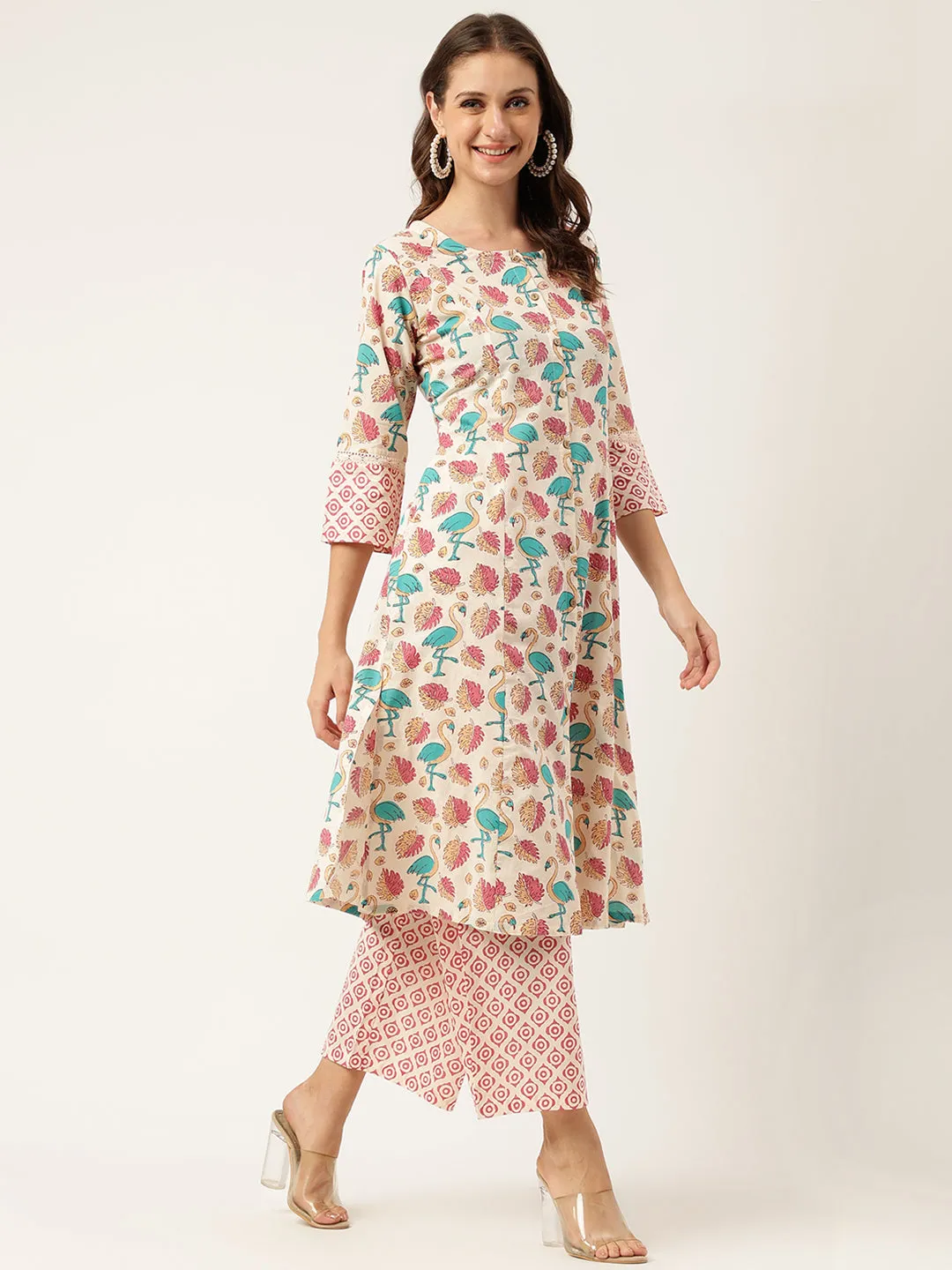 Floral Cotton Kurta With Trouser Set