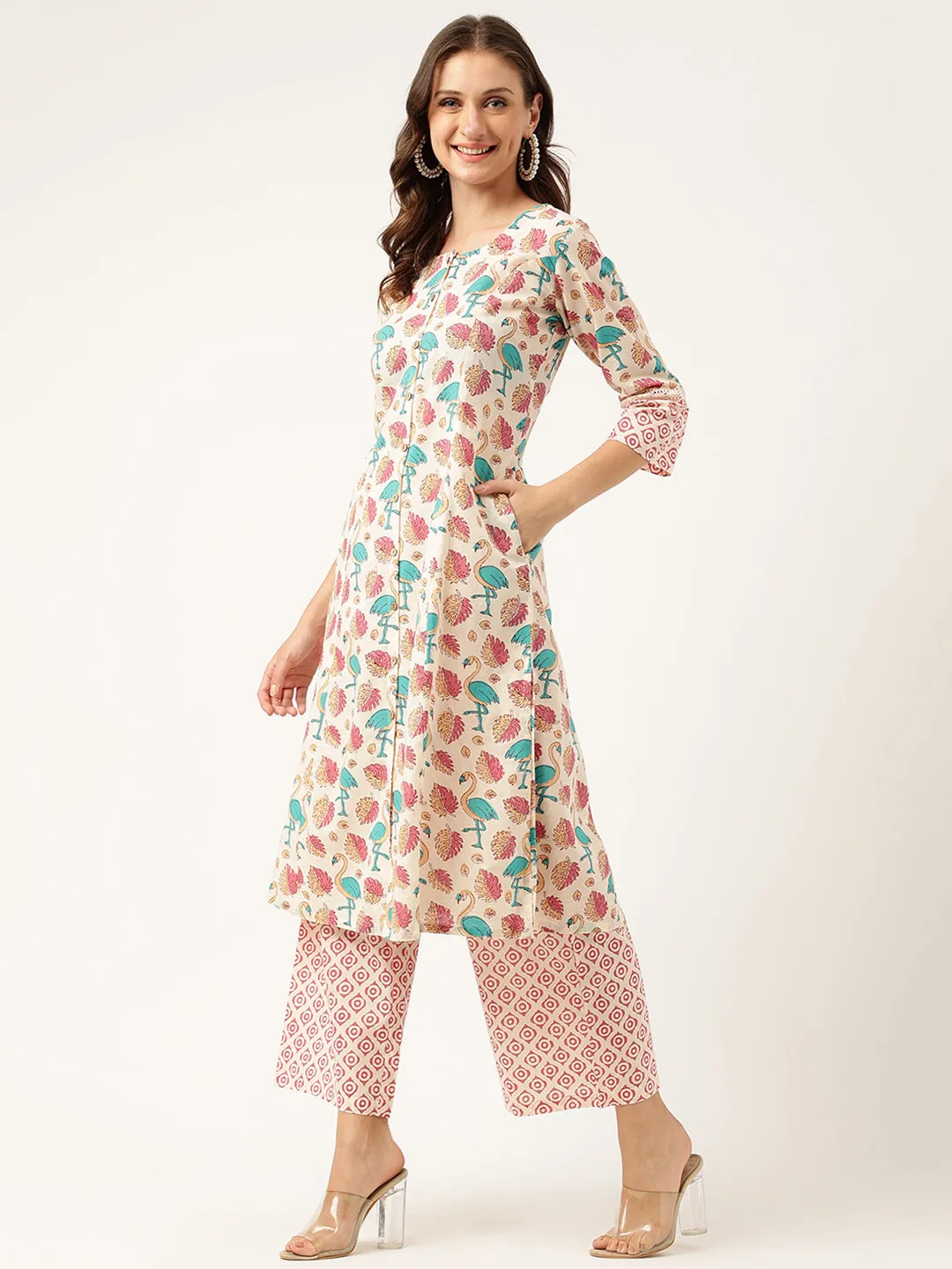 Floral Cotton Kurta With Trouser Set