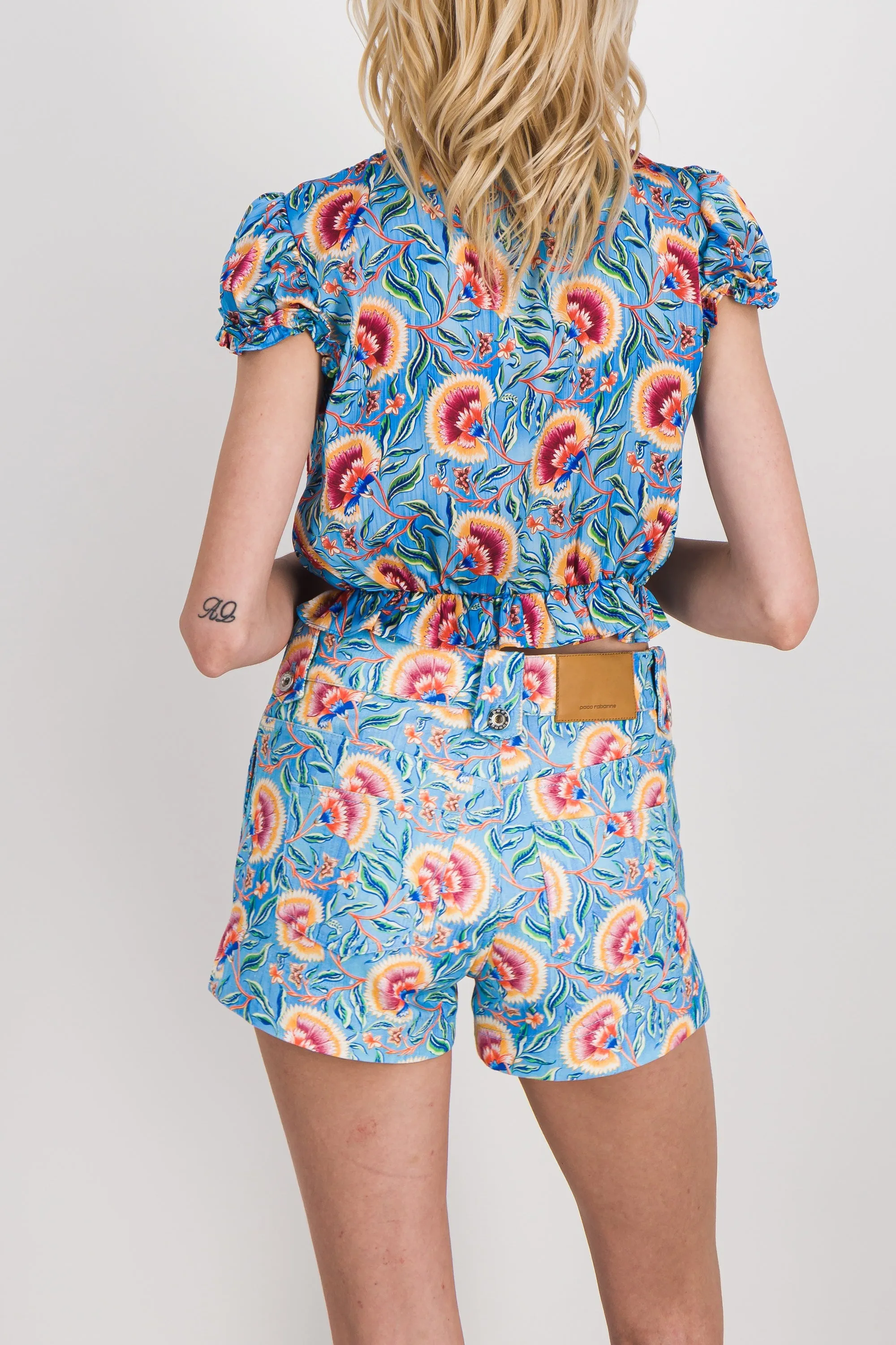 Flower printed cotton short