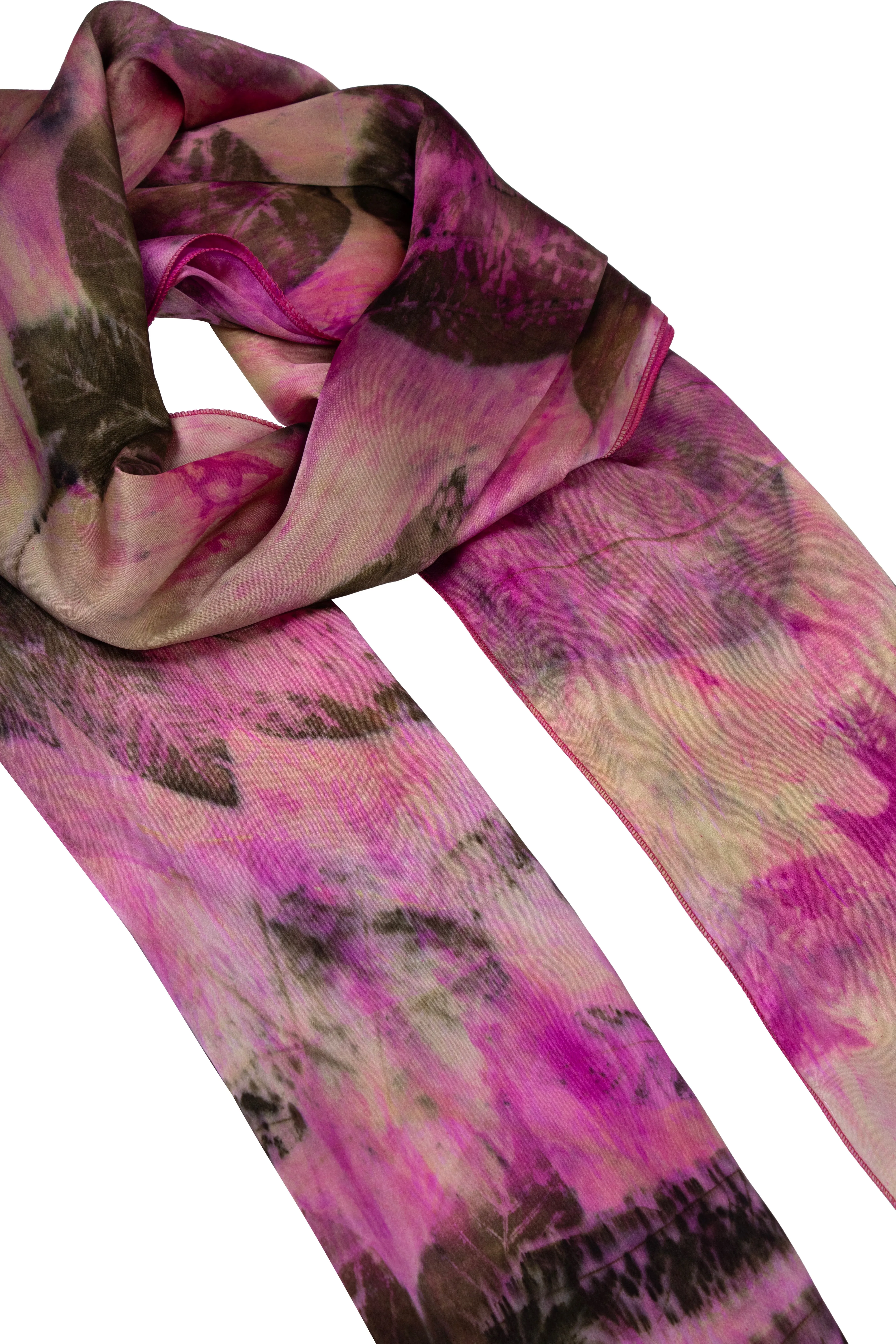 Fuchsia Pure Silk Hand Printed Ecological Shawl 90 x 200 cm