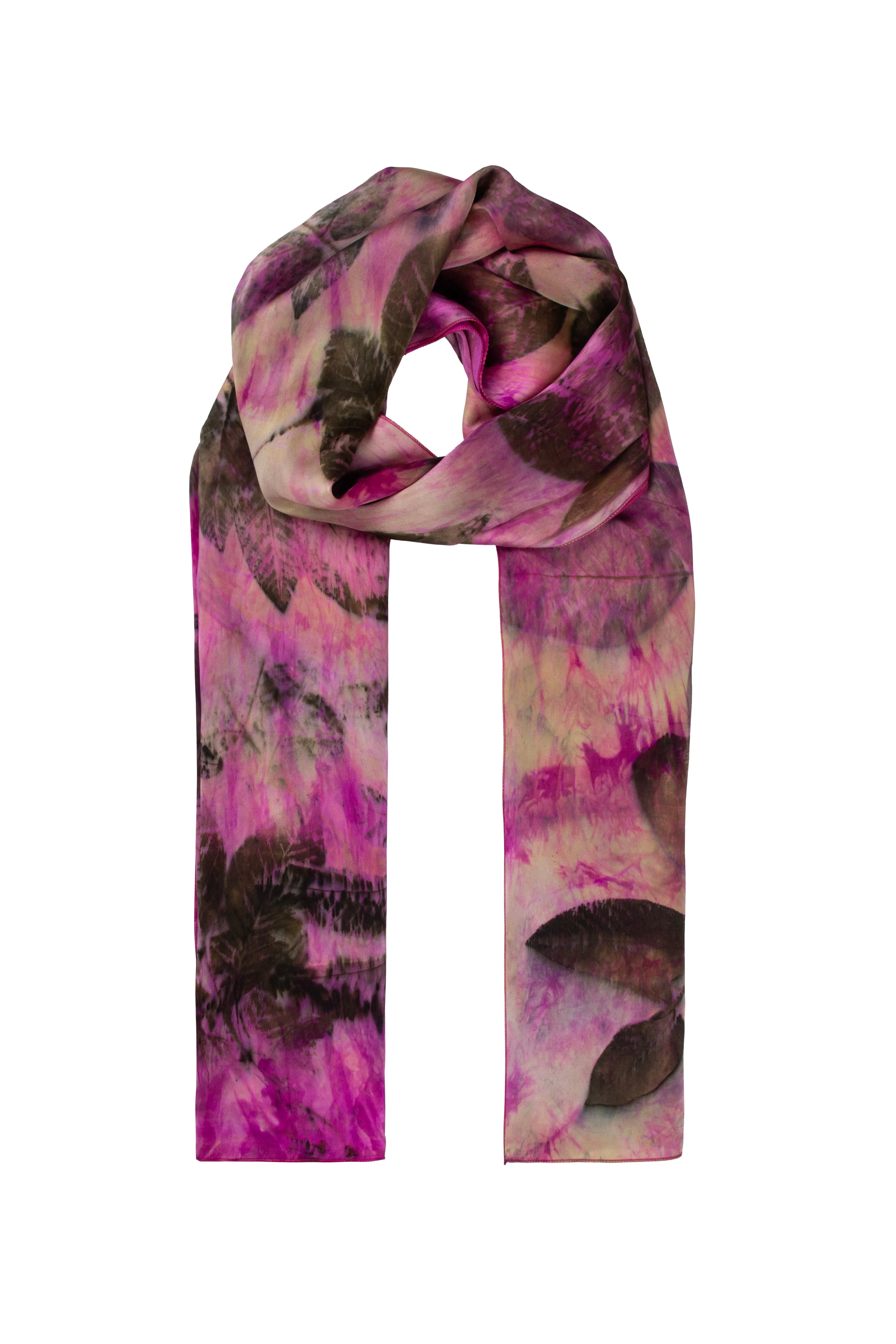 Fuchsia Pure Silk Hand Printed Ecological Shawl 90 x 200 cm