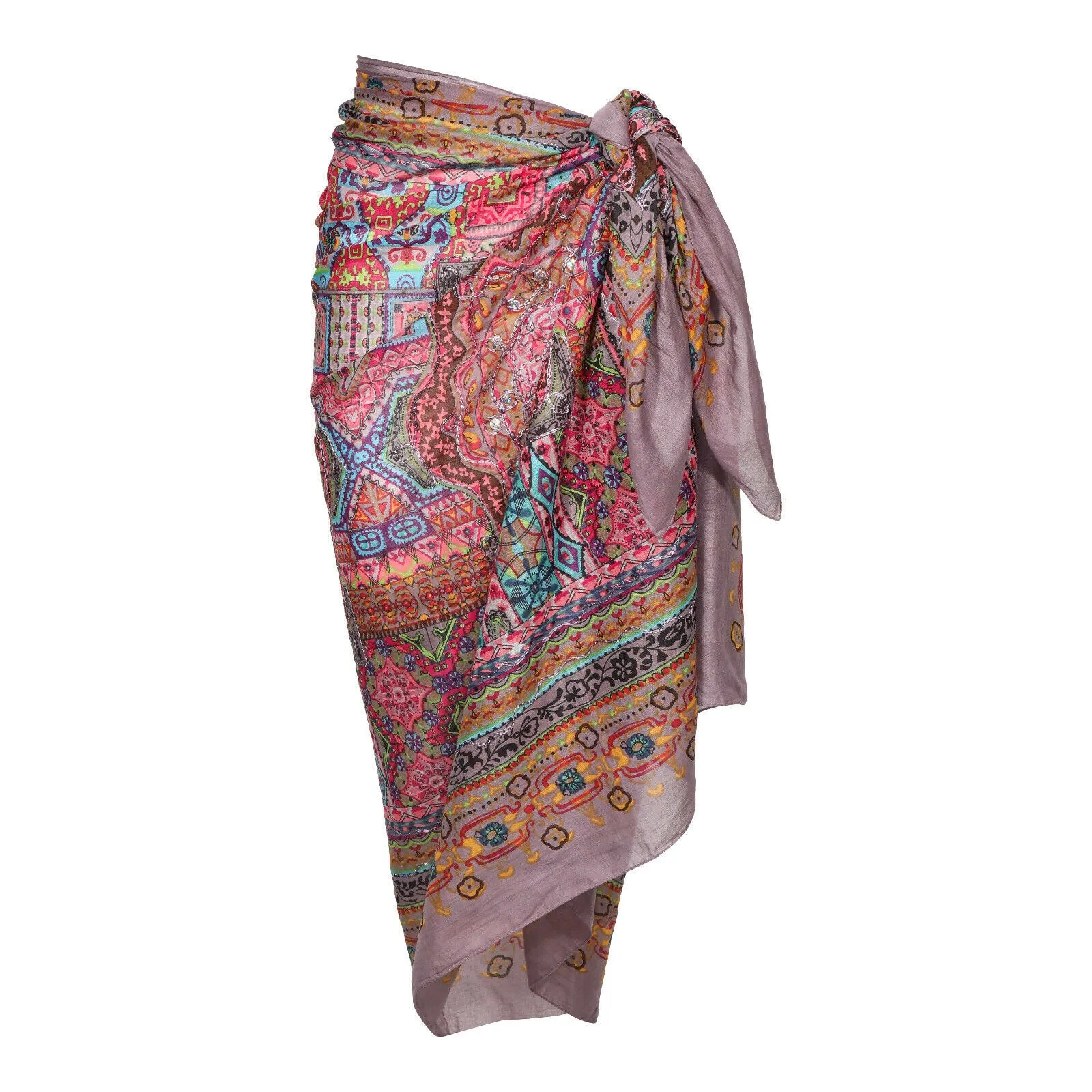 Geometric Metallic Embroidered Cotton Sarong