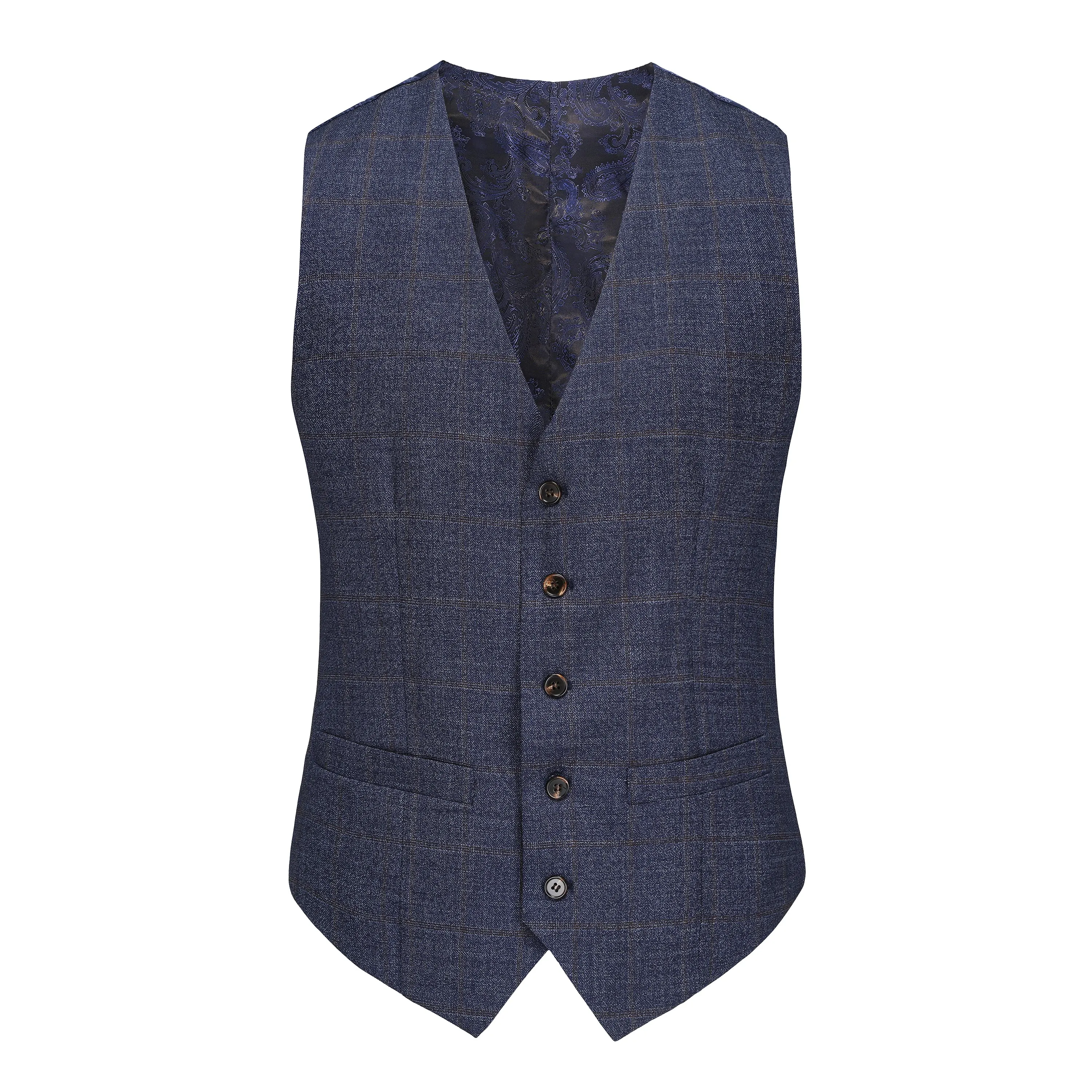 Gino Vitale 3-Piece Slim Fit Stretch Navy Plaid Suit