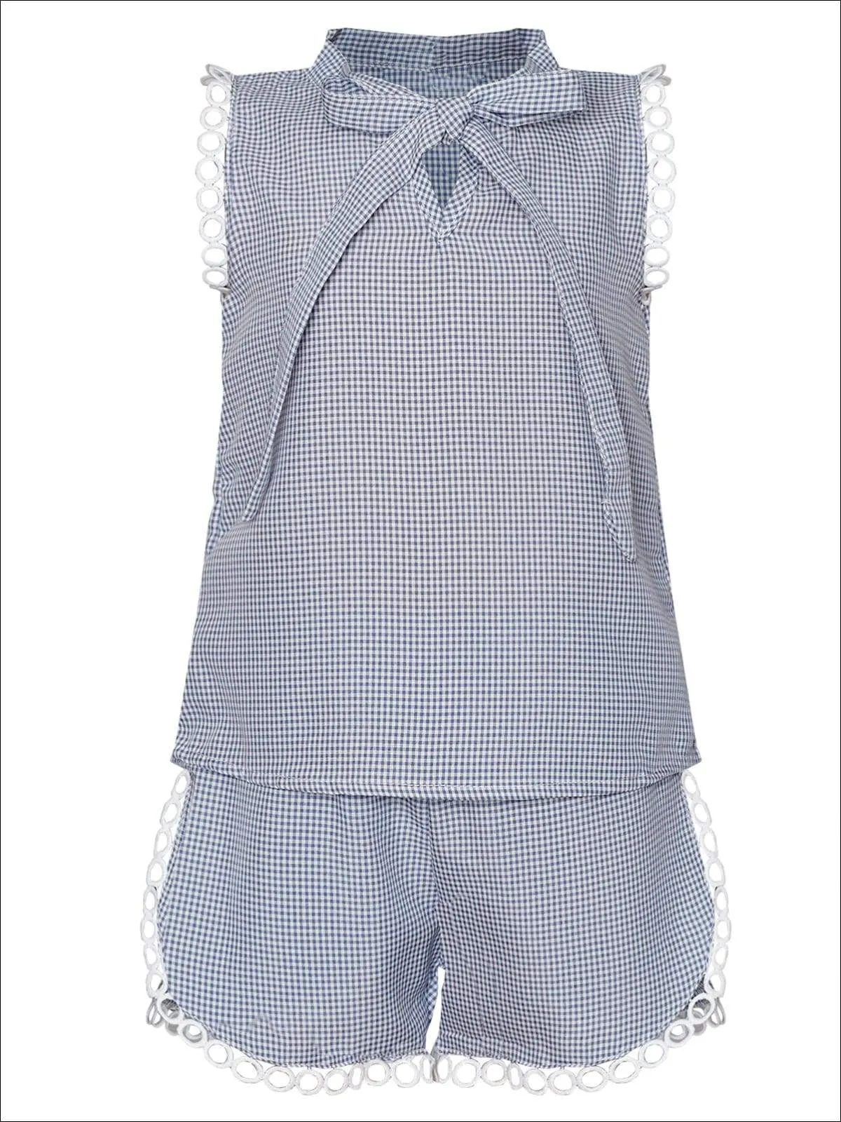 Girls Sleeveless Summer Gingham Short Set