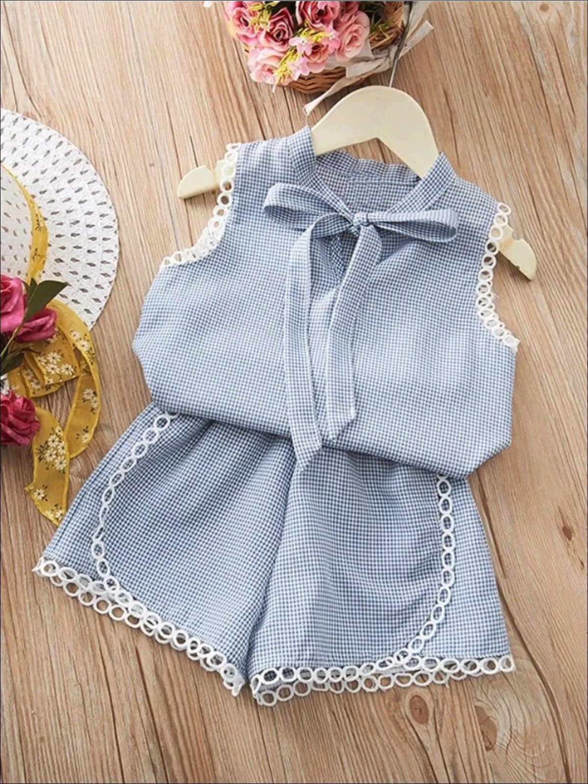 Girls Sleeveless Summer Gingham Short Set