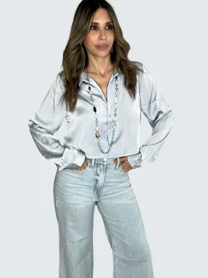 Gray Cropped Satin Blouse