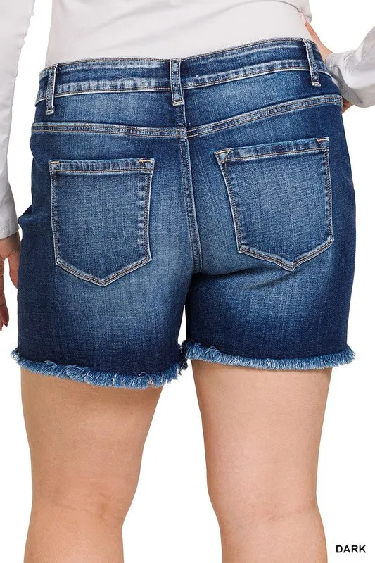 Hi Curvy Plus Size Women Midi Raw Frayed Hem Denim Shorts