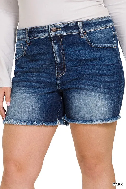 Hi Curvy Plus Size Women Midi Raw Frayed Hem Denim Shorts